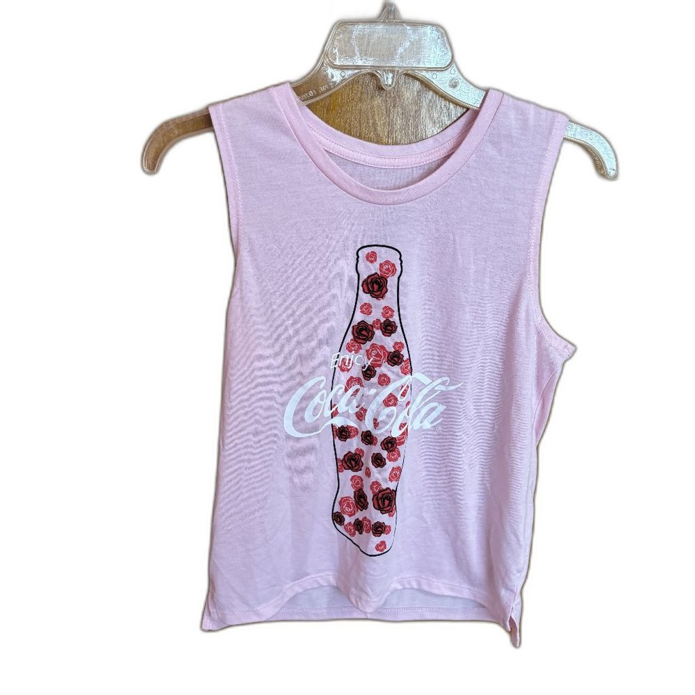 Coca Cola pink sleeveless‎ shirt rose graphic shirt top tank XS